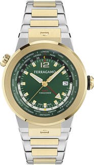 FERRAGAMO F-80 GMT Worldtime Bracelet Watch