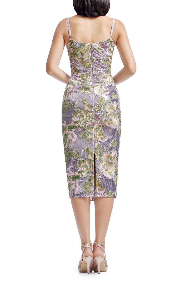 Dress the Population Blakely Sequin Floral Embroidery Body-Con Cocktail Midi Dress, Alternate, color, Lilac Multi