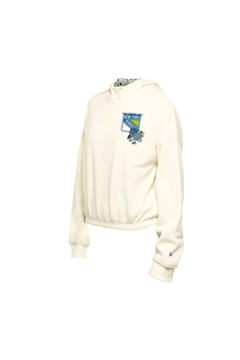 Women's New Era Cream New York Rangers Glam Game Quarter-Zip Cropped Floral Hoodie Pullover, Alternate, color, Cream