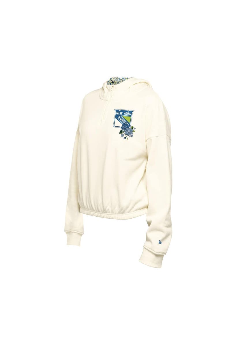 New Era Women's New Era Cream New York Rangers Glam Game Quarter-Zip Cropped Floral Hoodie Pullover, Alternate, color, Cream
