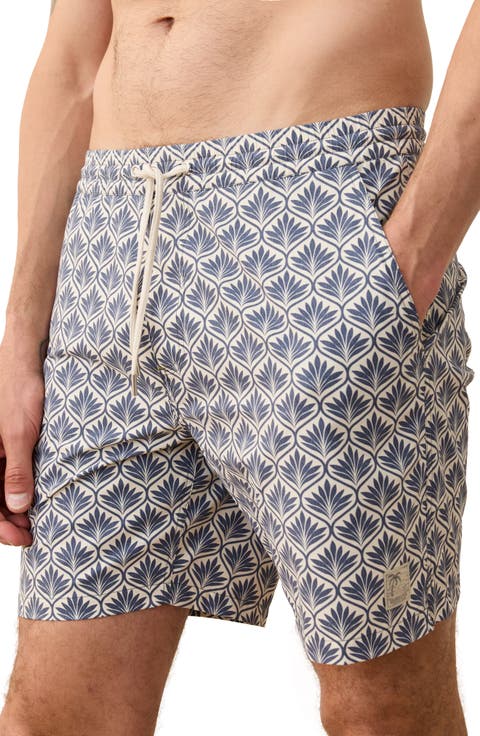 Leaf Print 6-Inch Lined Hybrid Swim Trunks
