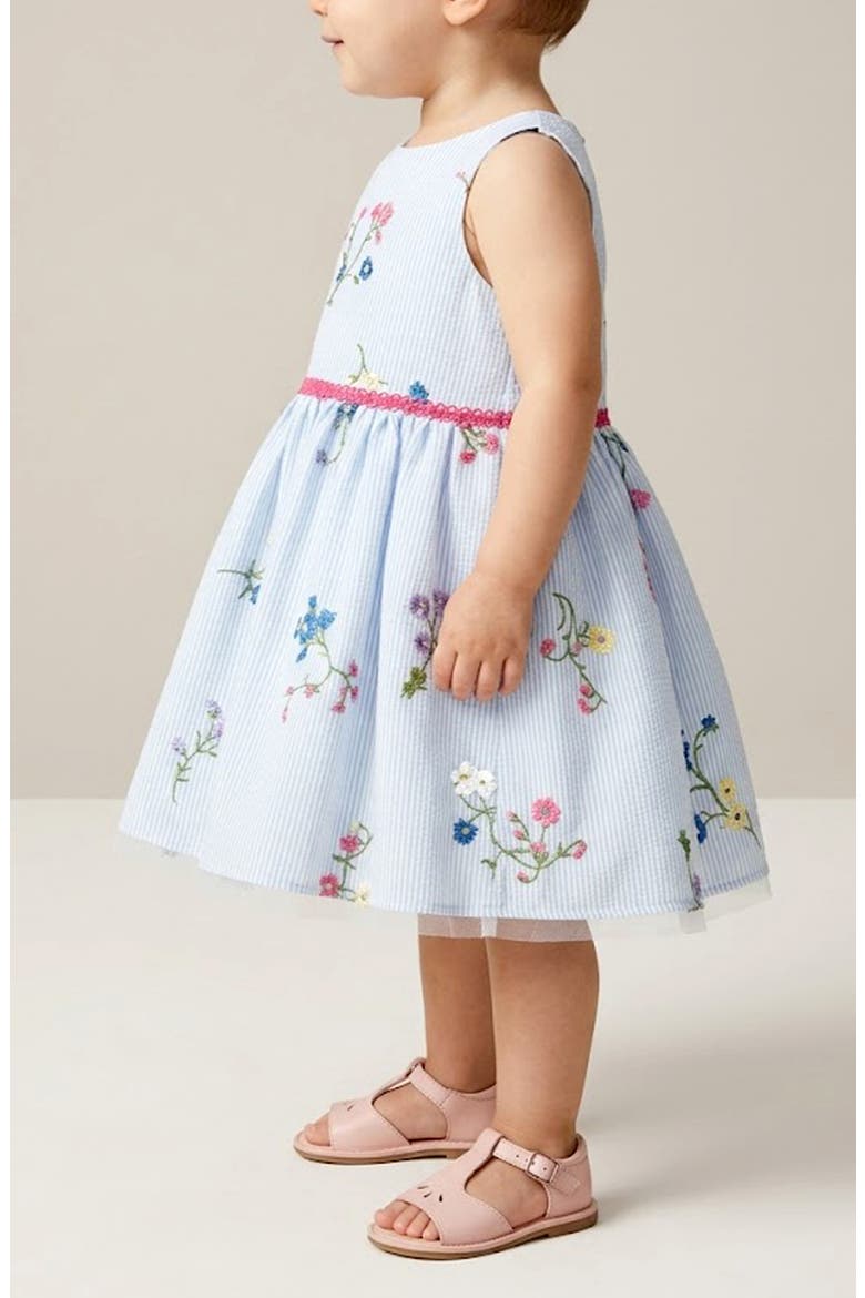Kids' Floral Embroidered Stripe Party Dress, Alternate, color, BLUE/ WHITE