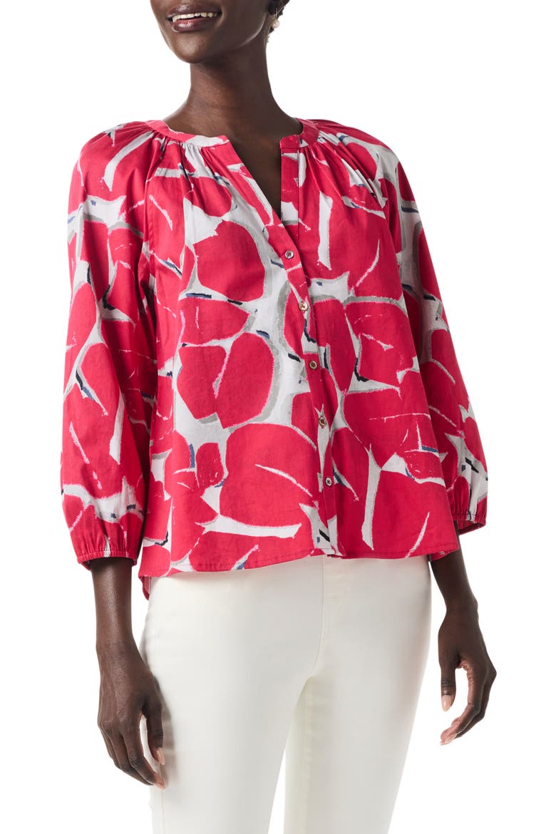 Bold Petals Button-Up Shirt, Main, color, RED MULTI