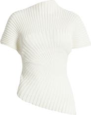 Cult Gaia Annemie Cotton Asymmetric Funnel Neck Knit Top
