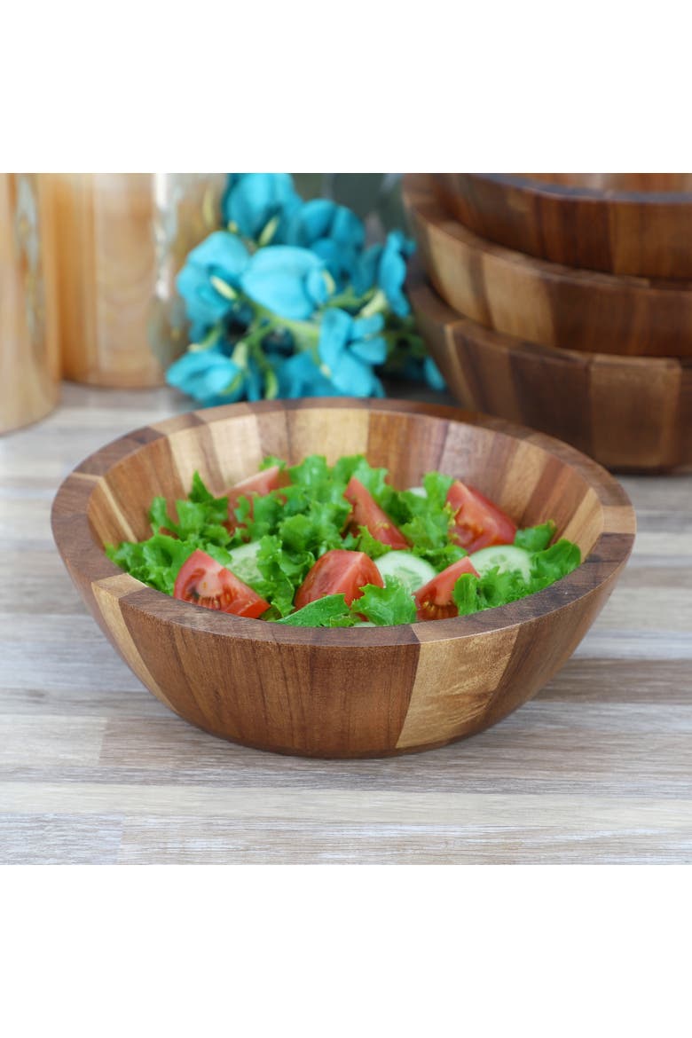 4 Piece Acacia Wood 7 Inch Bowl Set, Alternate, color, Acacia