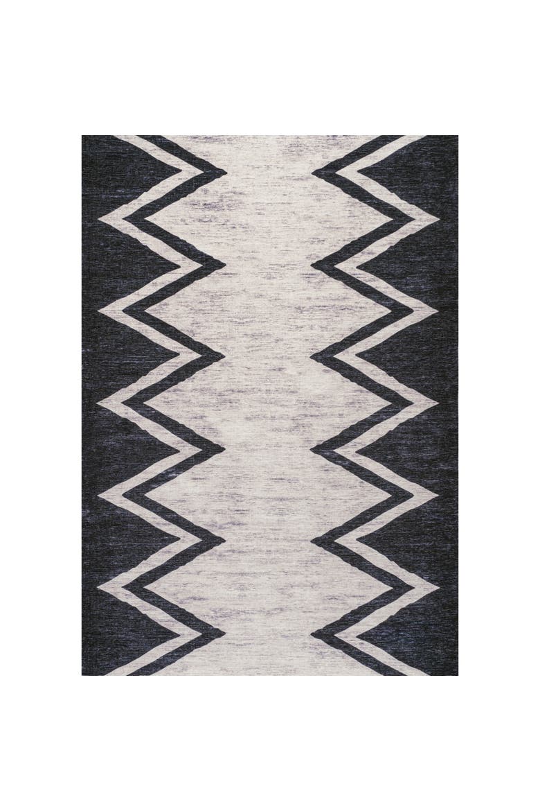 Siksak Modern Chevron Border Machine-Washable Area Rug, Alternate, color, Ivory/Navy