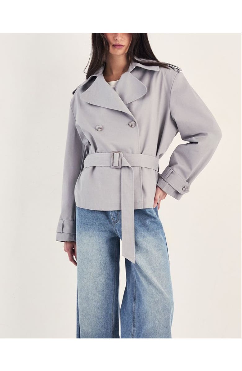 NASTY GAL Double Breasted Short Trench Coat, Alternate, color, Grey