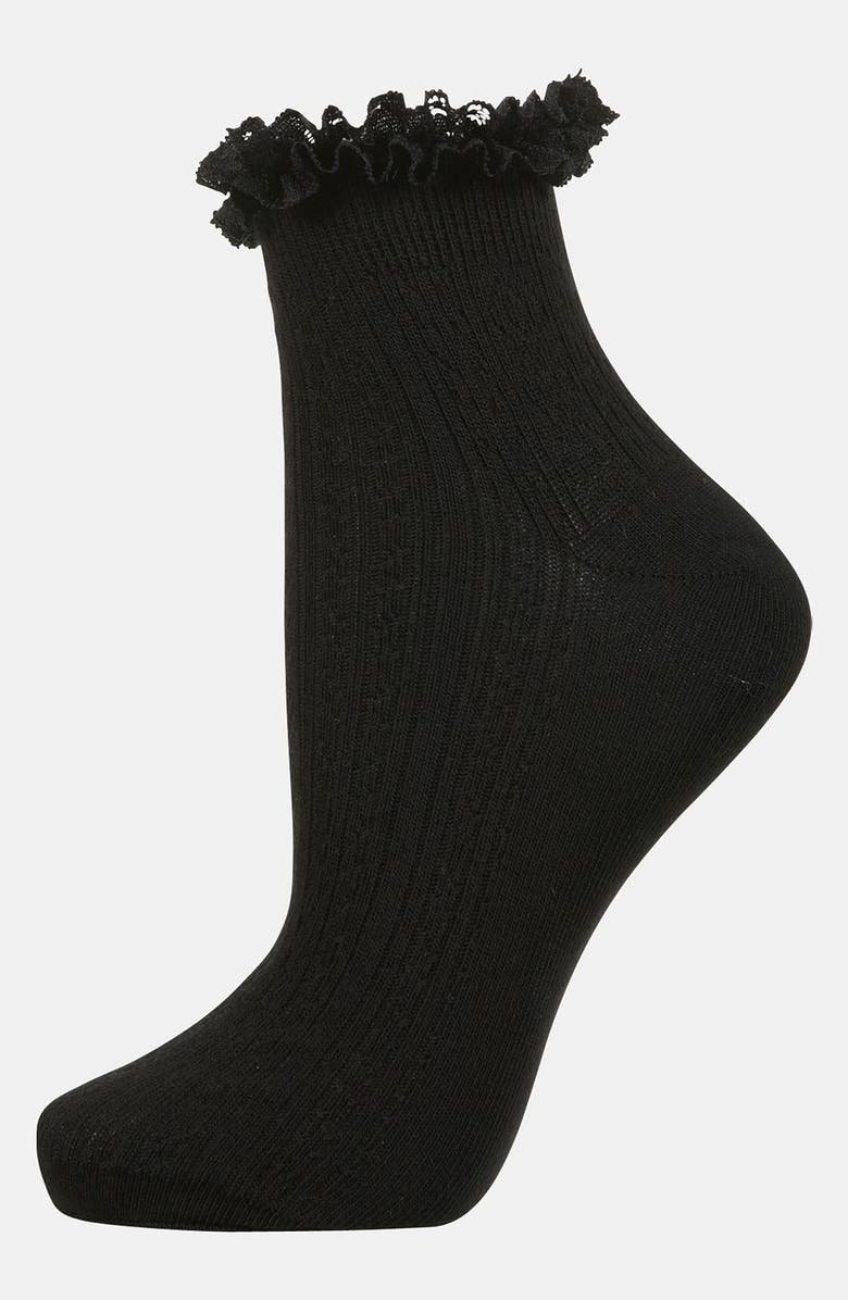 Topshop Lace Trim Ankle Socks, Main, color, 