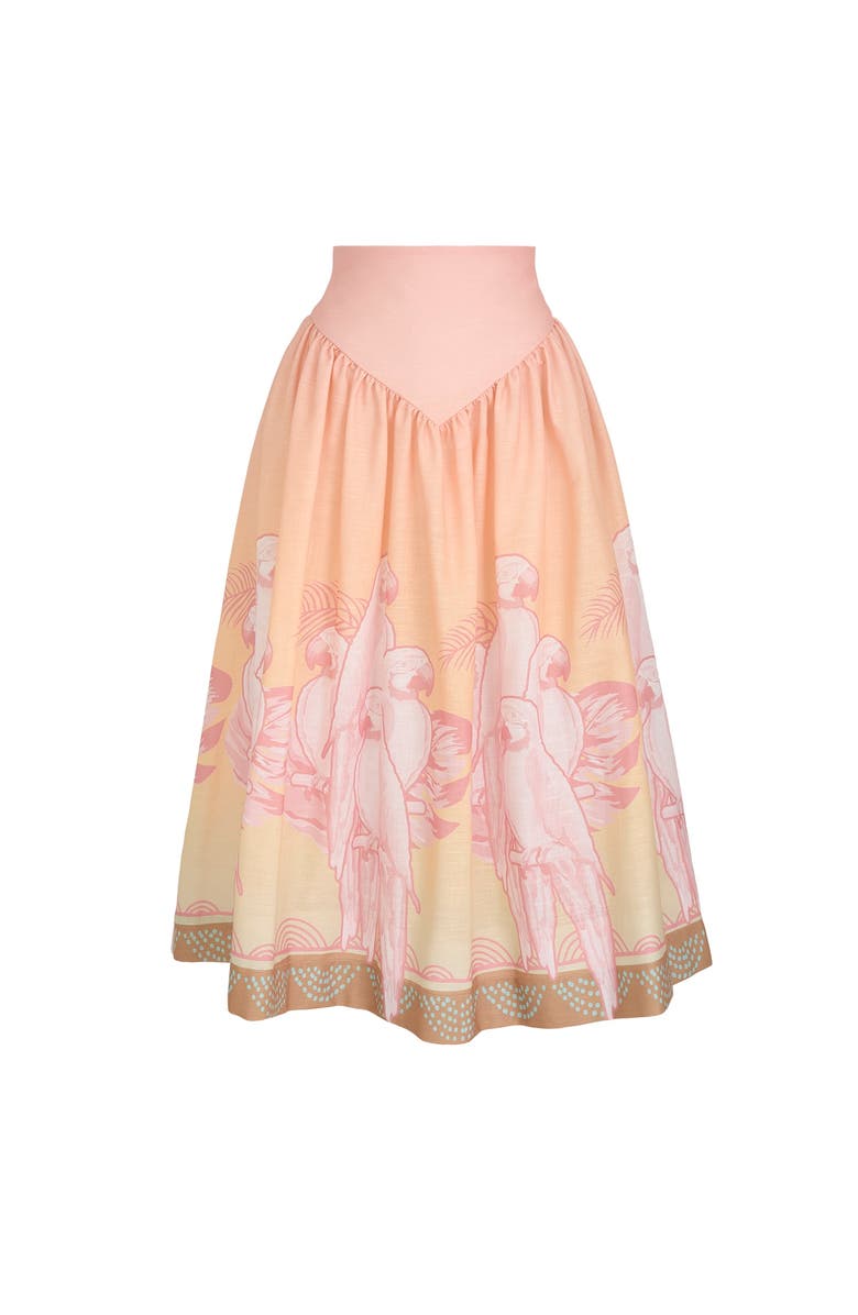 NO PISE LA GRAMA Sotavento Midi Skirt, Main, color, Coral Macaw Print