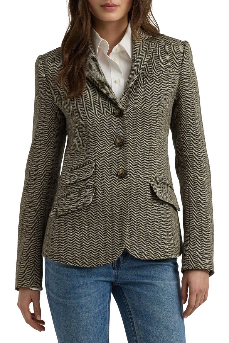 Herringbone Tweed Blazer, Main, color, BLACK/ CREAM
