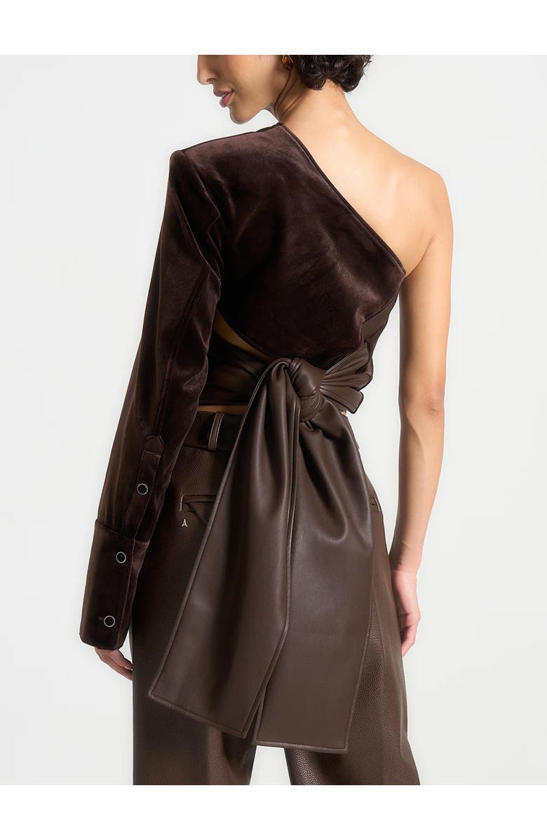 Manière De Voir Coralie One Sleeve Velour Wrap Top, Alternate, color, Brown