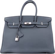 Pre-Owned Hermes Birkin Handbag Blue Togo with Palladium Hardware 35