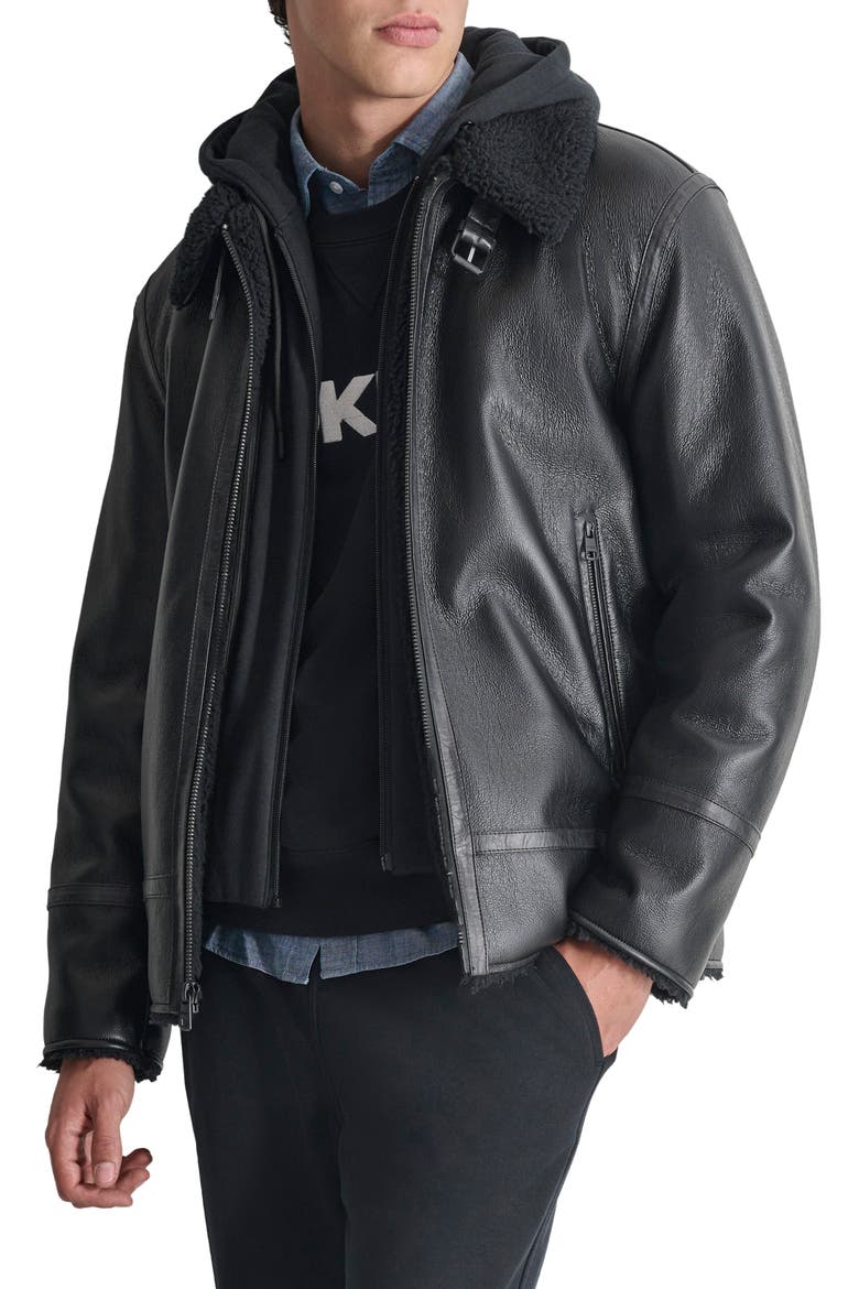 Water Resistant Faux Shearling Lined Jacket, Alternate, color, BLACK