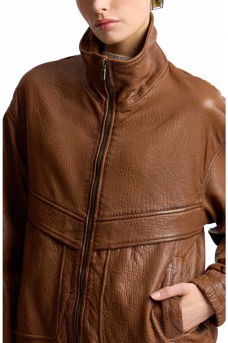 Oversized Leather Jacket, Alternate, color, COGNAC