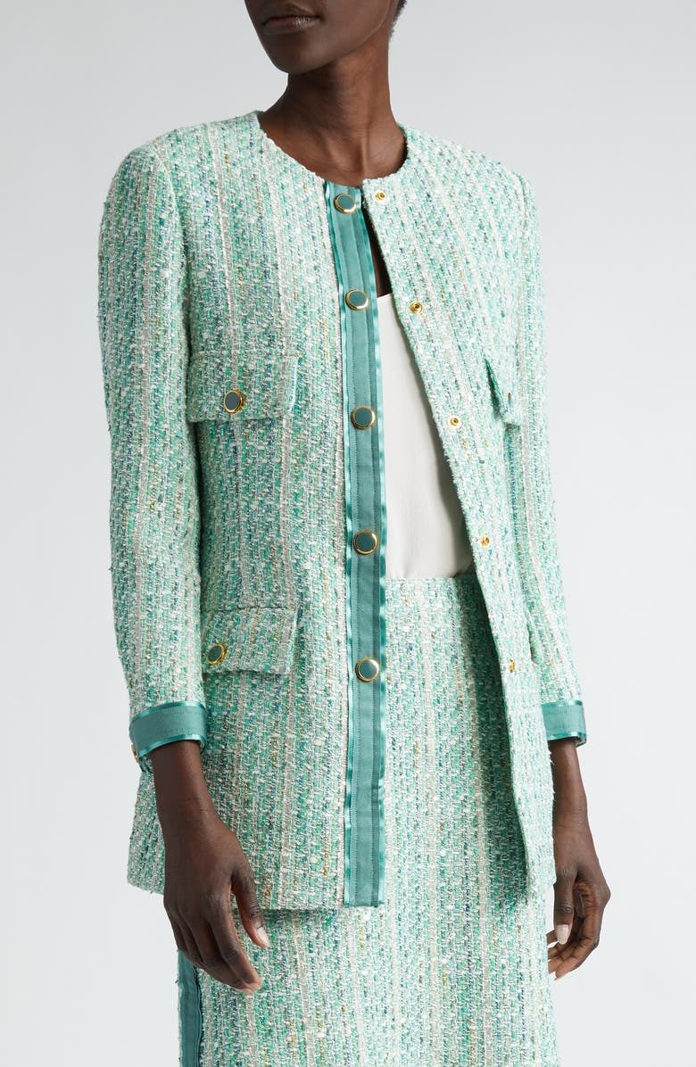 ST. JOHN Metallic Slub & Tape Tweed Jacket, Alternate, color,