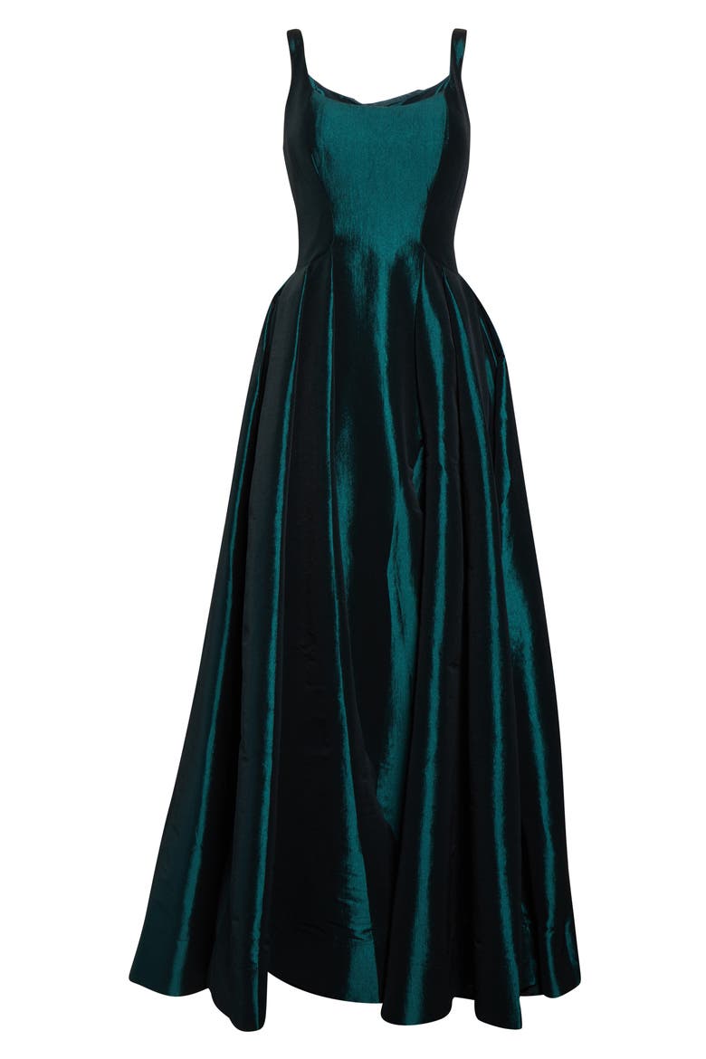Front Slit Ballgown with Train, Alternate, color, BOTTLE GREEN