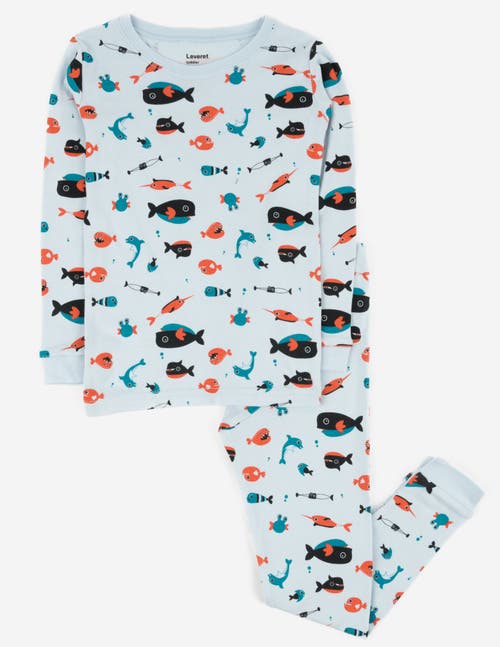 Leveret Kids Cotton Two-piece Printed Pajamas, Animals & Characters In Blue