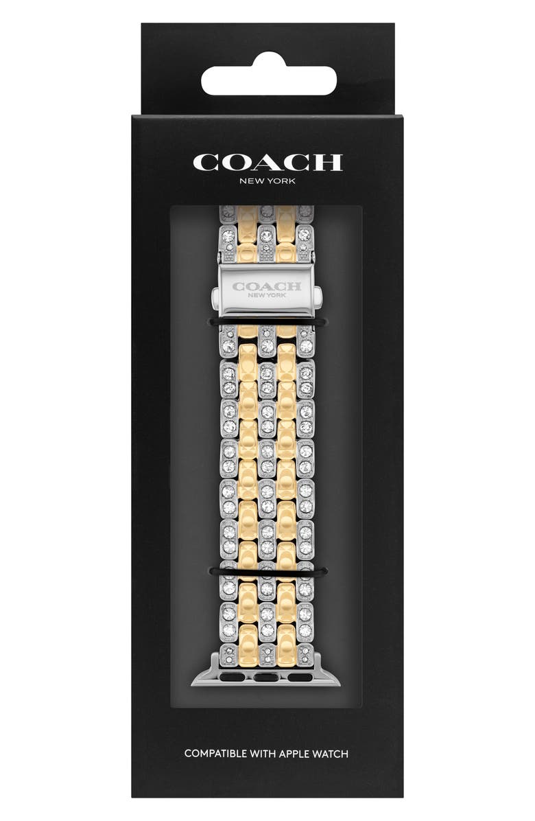 COACH Crystal Pavé Apple Watch<sup>®</sup> Bracelet Watchband, Alternate, color, Silver And Gold