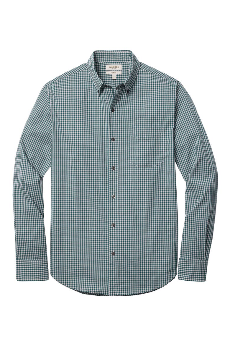 Everyday Slim Fit Gingham Stretch Button-Down Oxford Shirt, Alternate, color, TEAL PINK RALEIGH GINGHAM