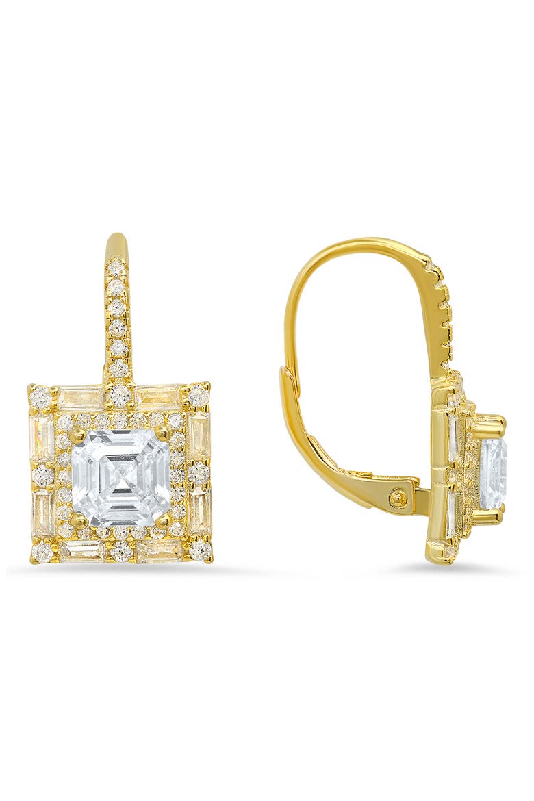 Sterling Silver Asscher Cut CZ Drop Earrings, Main, color, GOLD