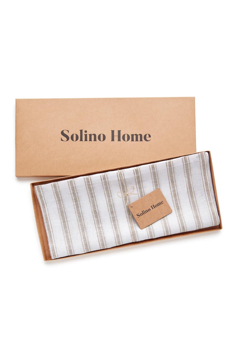 Solino Home Linen Table Runner - Capri Ticking Stripe, Alternate, color, Natural And White