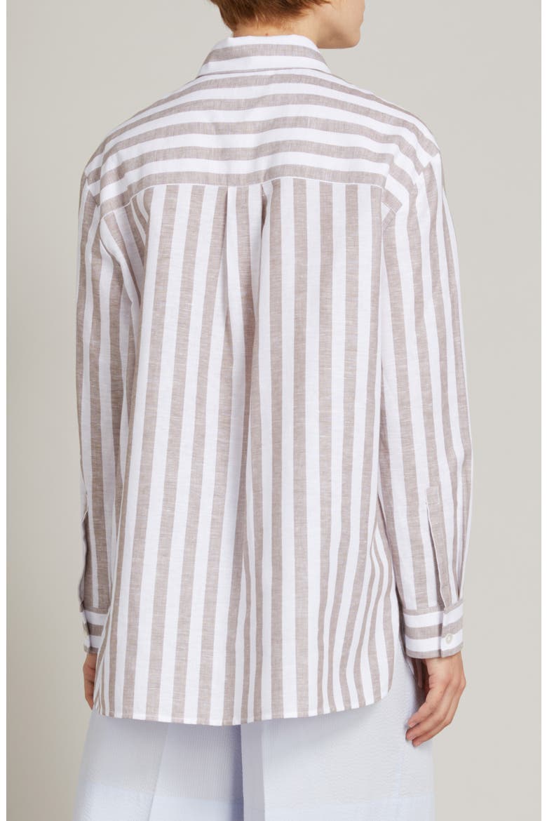 Ululo Stripe Linen Blend Shirt, Alternate, color, HAZELNUT BROWN