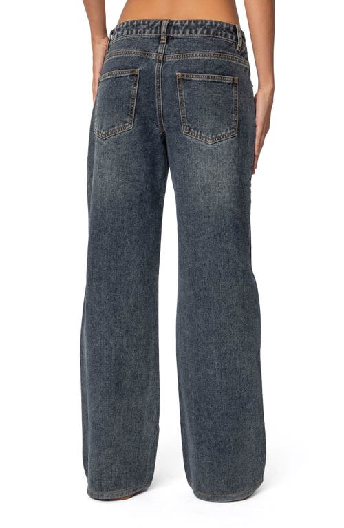 Edikted Contrast Panel Low Rise Wide Leg Jeans In Dark-blue