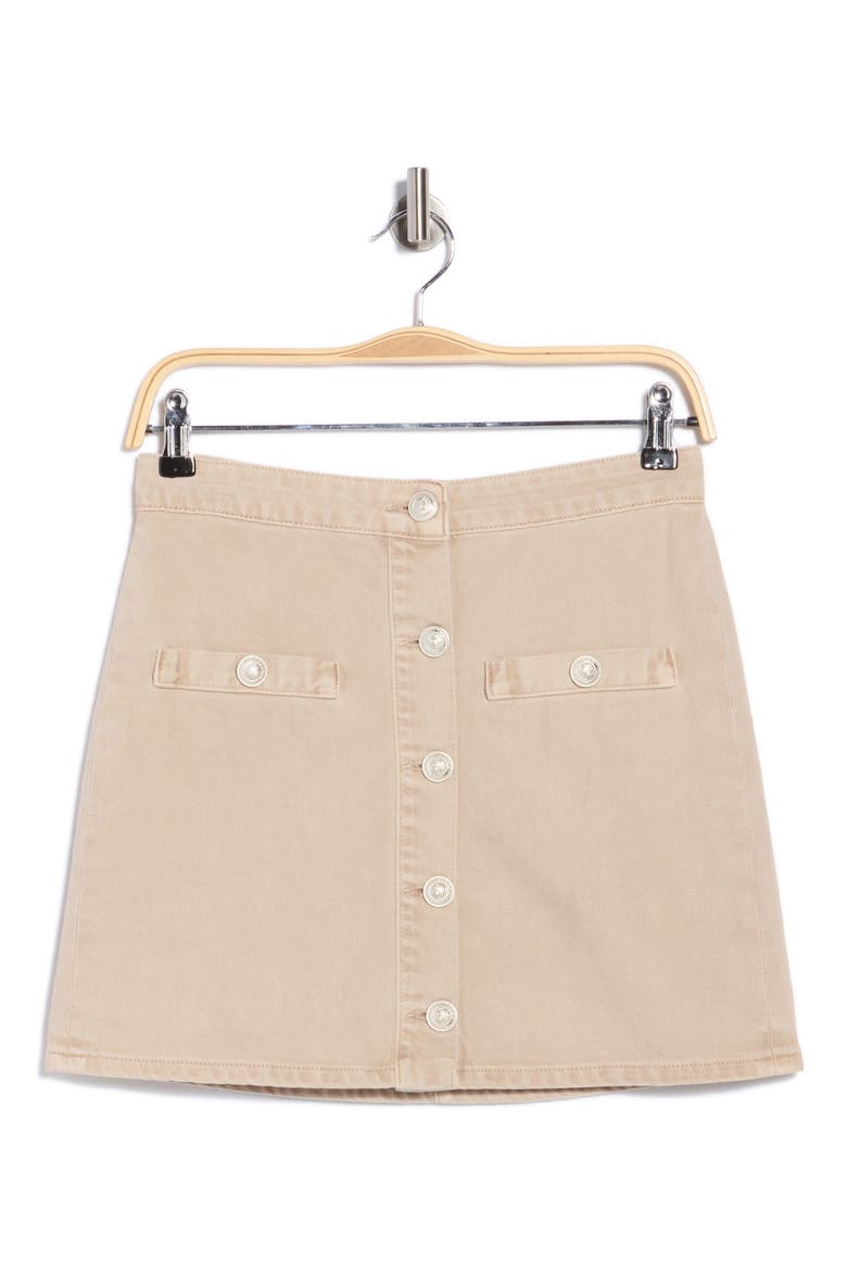 Kris Button Front Cotton A-Line Miniskirt, Alternate, color, BISCUIT