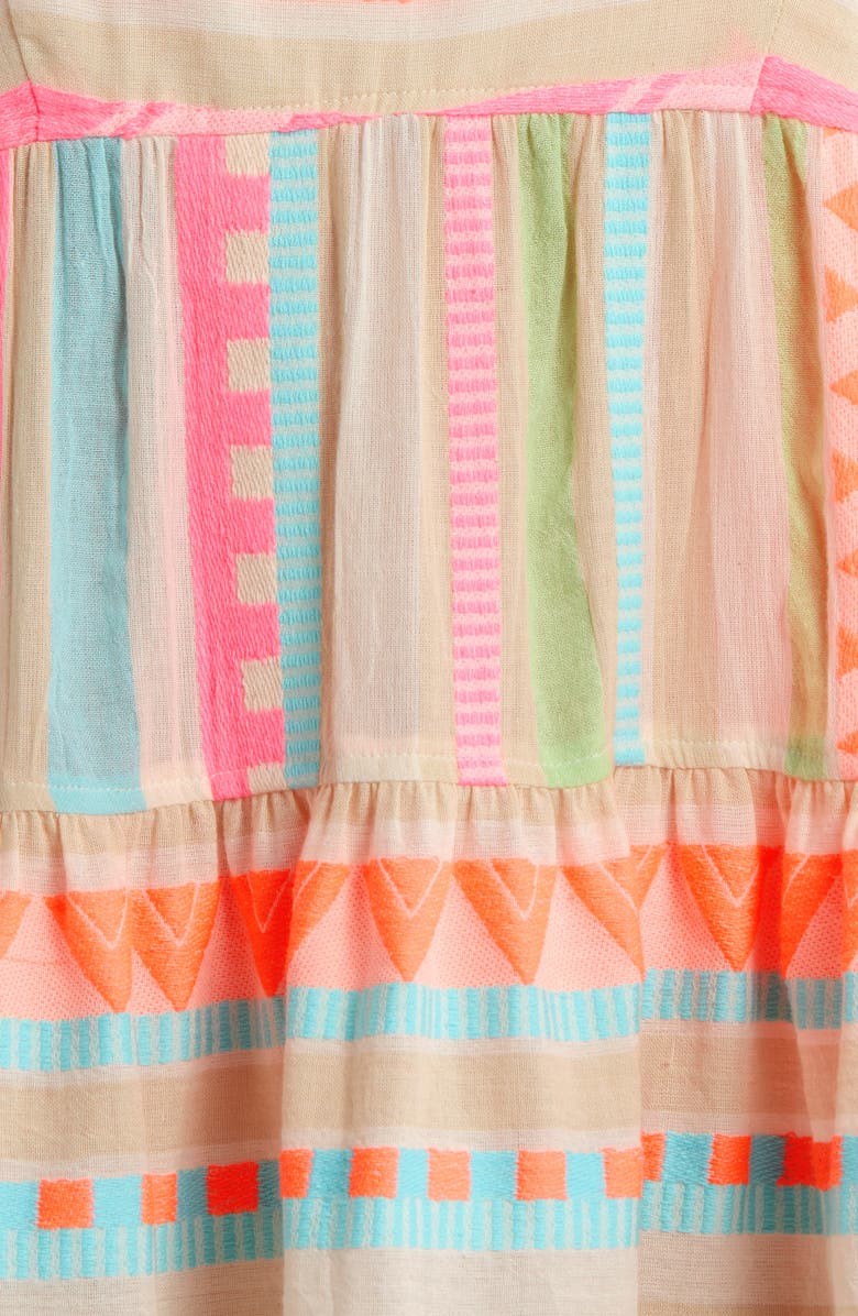 Elan Tiered Cotton Cover-Up Dress, Alternate, color, Neon Aztec