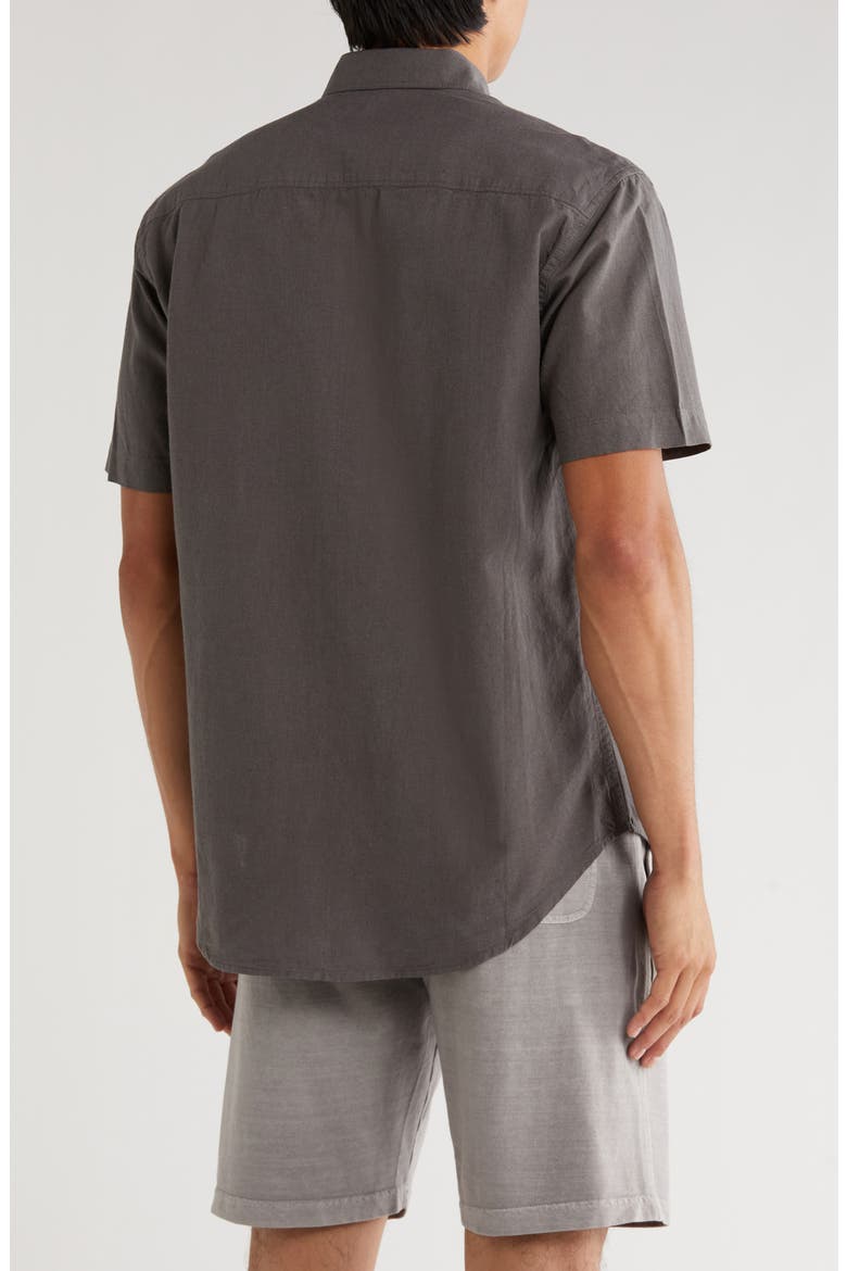 Aarav Short Sleeve Linen Blend Button-Up Shirt, Alternate, color, CHARCOAL