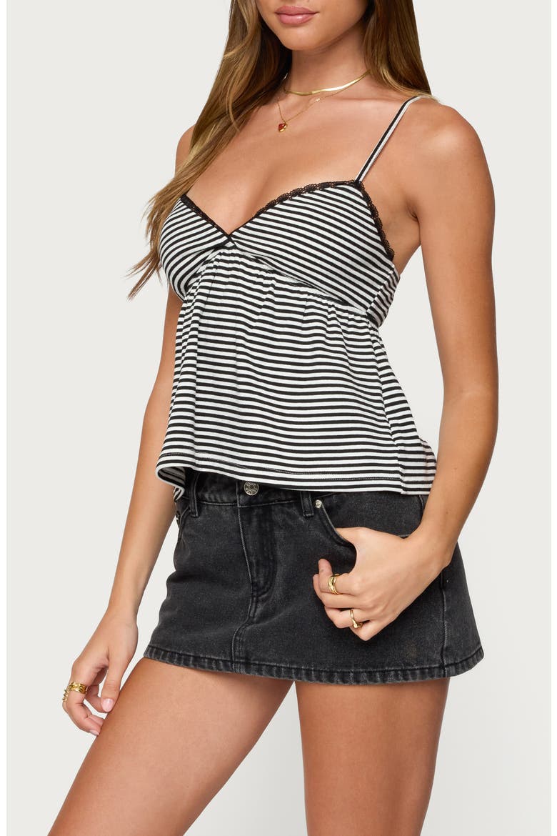 Orietta Stripe Babydoll Camisole, Alternate, color, BLACK