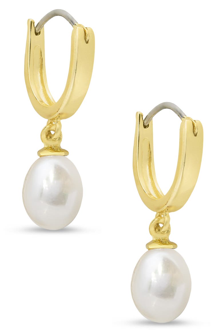 Kids' Pearl Drop Hoop Earrings, Main, color, GOLD