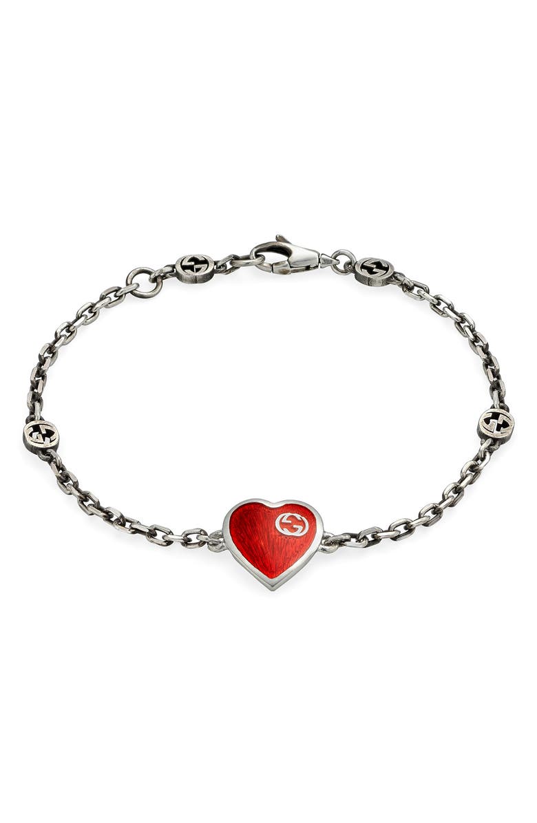 Gucci Extra Small Interlocking-G Red Heart Bracelet, Main, color,