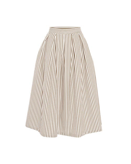 Theo The Label Echo Box Pleat Striped Midi Skirt In Sand