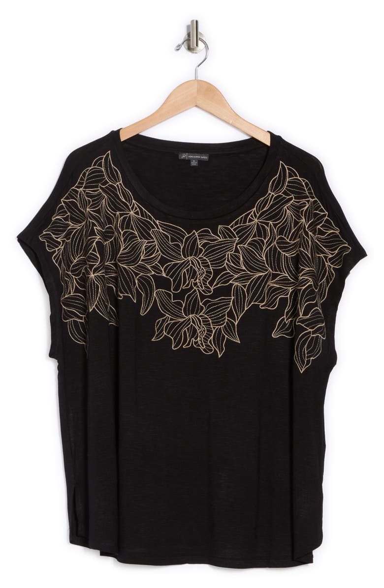 Adrianna Papell Floral Embroidered Shirt, Alternate, color, Black