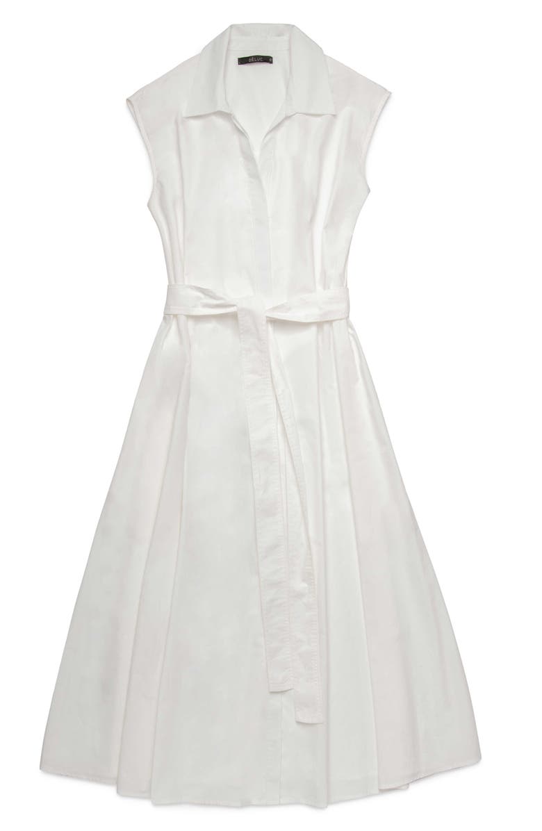DELUC Imola Tie Waist Sleeveless Shirtdress, Alternate, color, Off White