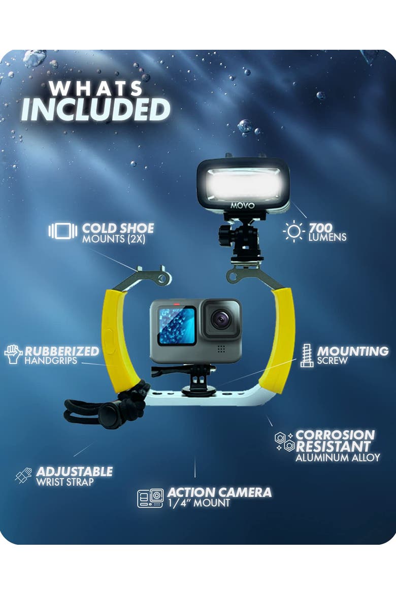 DiveRig4 Diving Rig Bundle with Waterproof LED Light - Compatible with GoPro HERO Series and DJI Osmo Action Cam, Alternate, color, Black