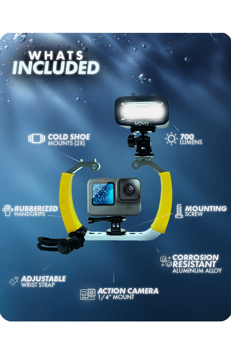 MOVO DiveRig4 Diving Rig Bundle with Waterproof LED Light - Compatible with GoPro HERO Series and DJI Osmo Action Cam, Alternate, color, Black