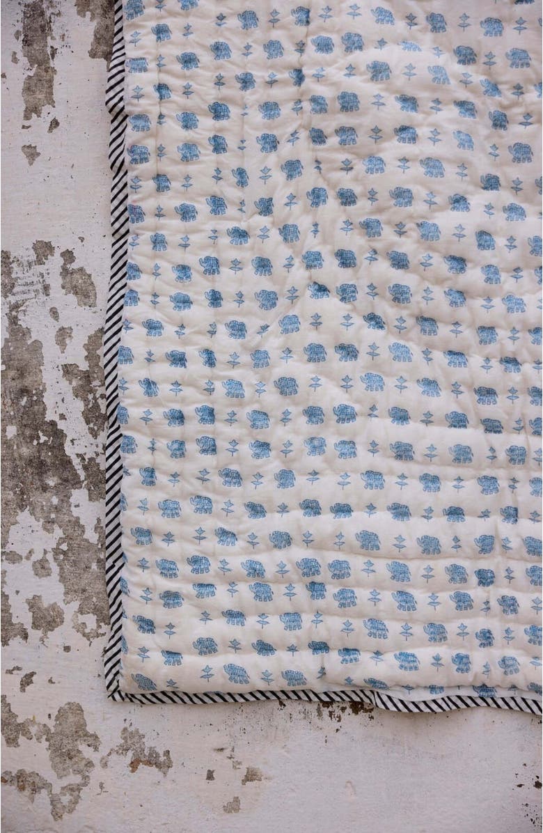 CQC LA Blue Elephant Baby Quilt - Baby, Alternate, color, White, Blue