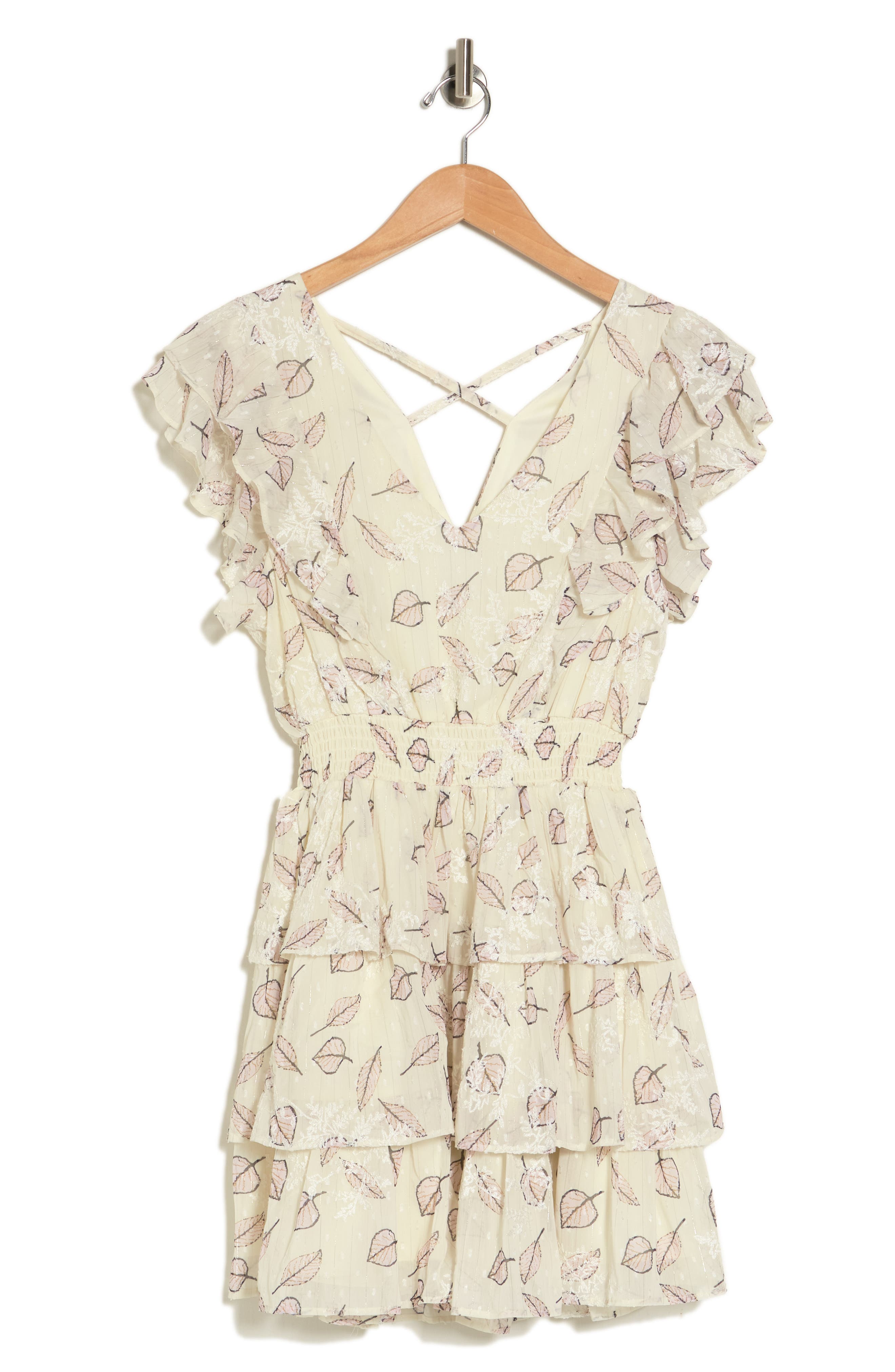 KOKO + MASON Leaf Cap Sleeve Ruffle Dress (Women) | Nordstromrack