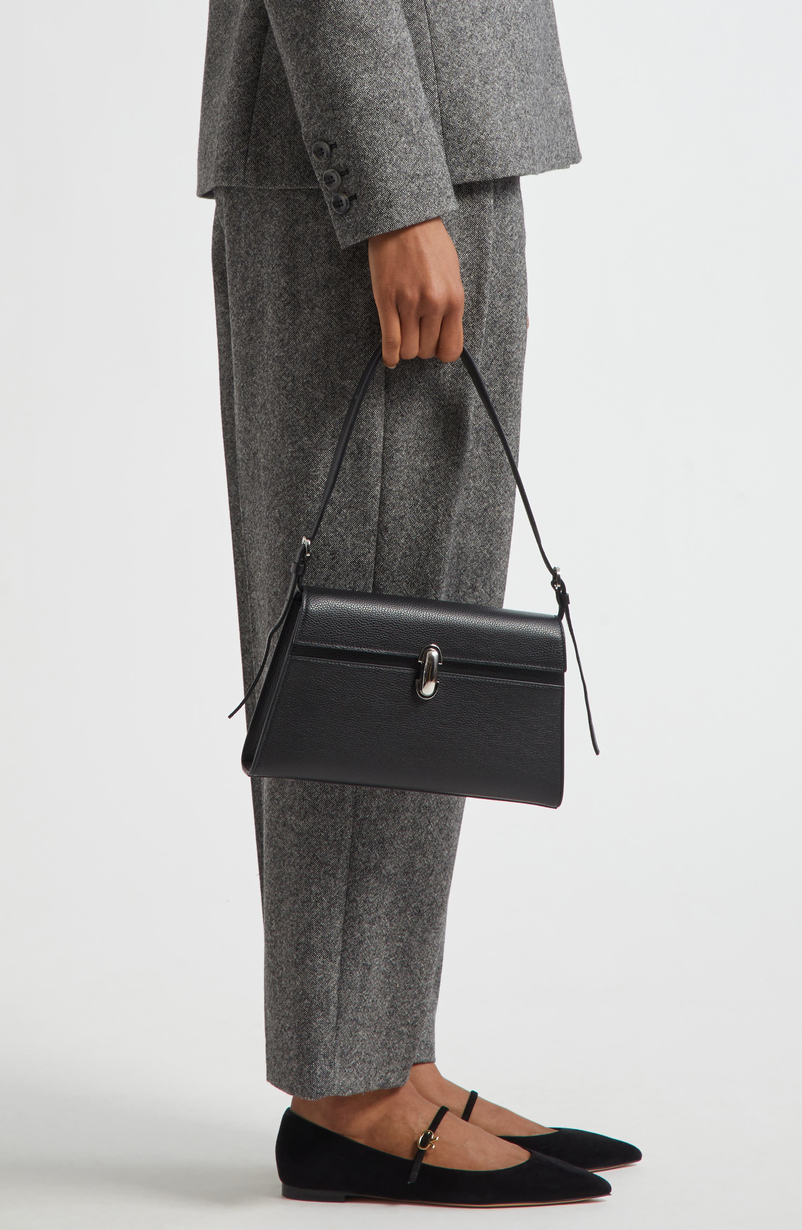 SAVETTE Symmetry Leather Shoulder Bag, Alternate, color, Black