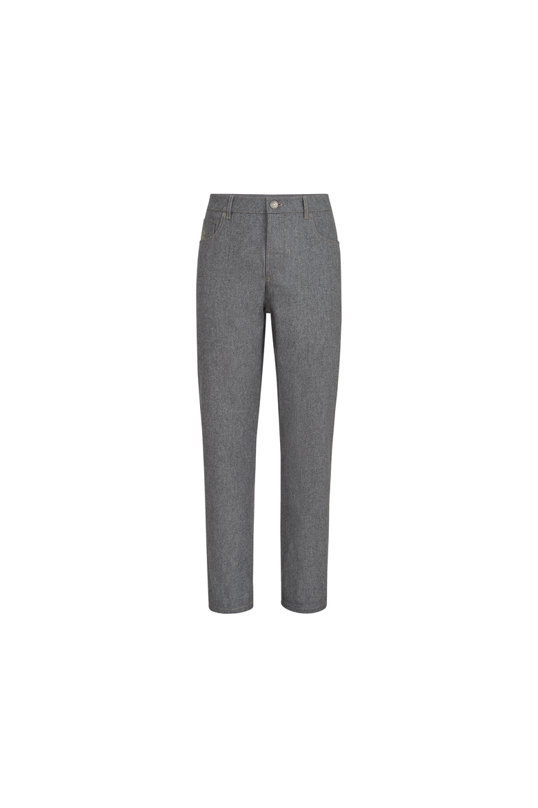 Virgin wool flannel five-pocket trousers, Alternate, color, Camel