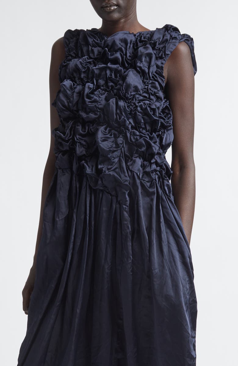 Comme des Garçons Comme des Garçons Gathered Ruffle Satin Dress, Alternate, color, Navy