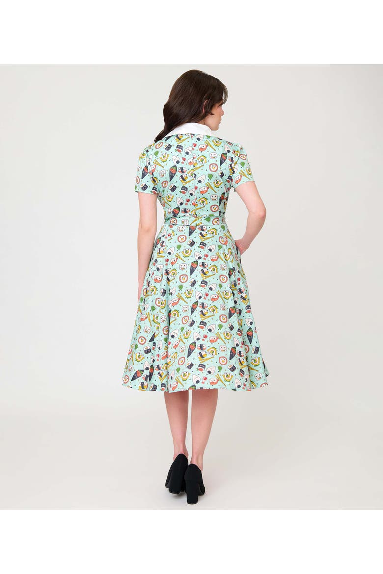 1950s Collared Shirt Dress, Alternate, color, Green Sushi Print