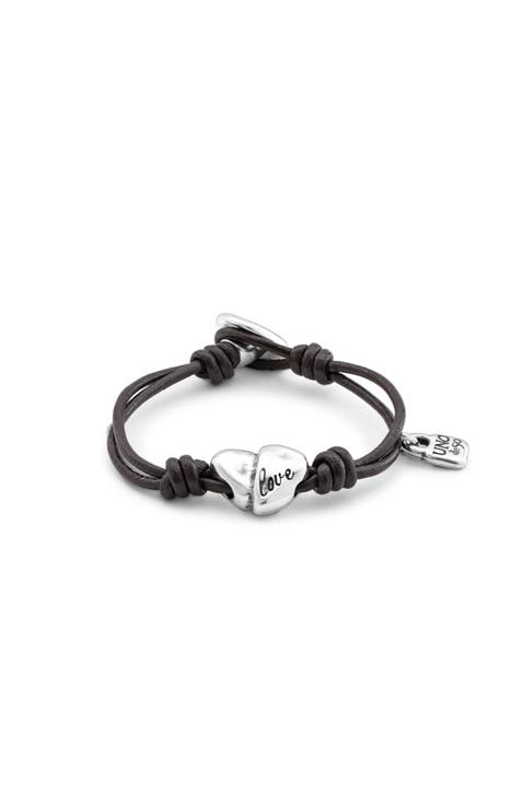 Leather bracelet with sterling silver-plated heart