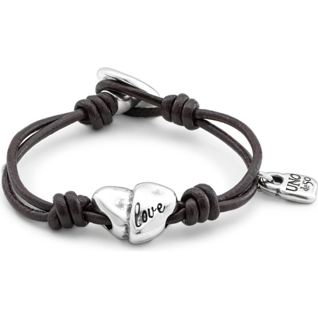 Unode50 Leather Bracelet With Sterling Silver-plated Heart In Brown