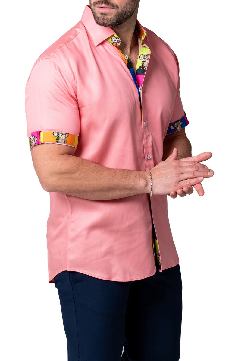 Maceoo Galileo Pazole Pink Short Sleeve Cotton Button-Up Shirt, Alternate, color, Pink