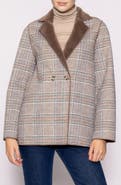 MELLODAY Plaid Faux Fur Trim Jacket