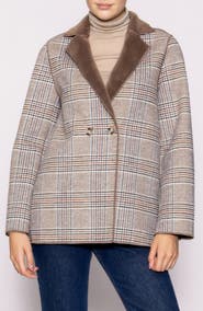 MELLODAY Plaid Faux Fur Trim Jacket