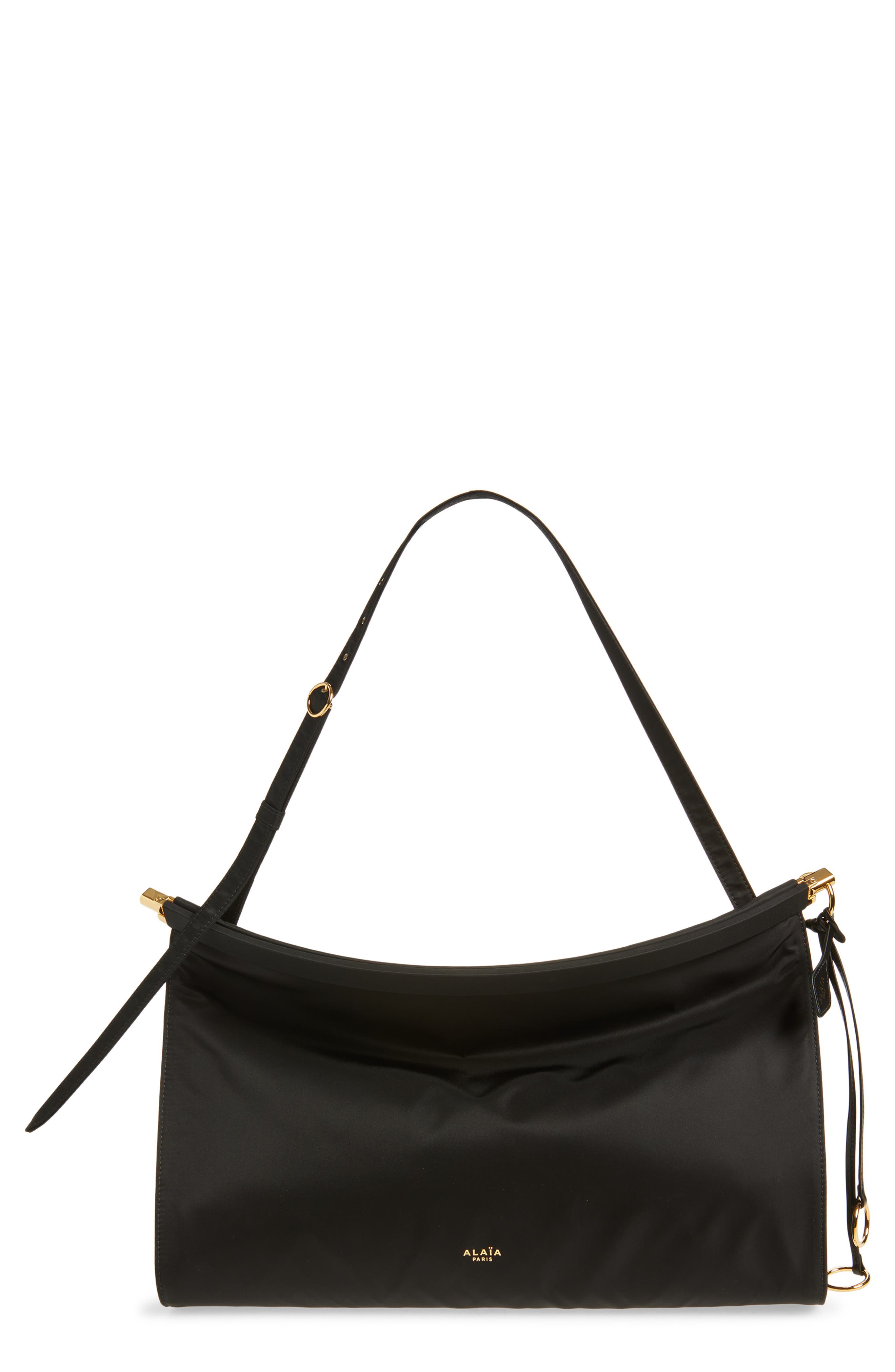 Alaïa Le Click Nylon East/West Shoulder Bag, Main, color, Noir